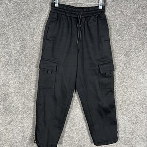 County‎ FB Pants Small Black Cargo Jogger Elastic Waist Drawstring Pockets